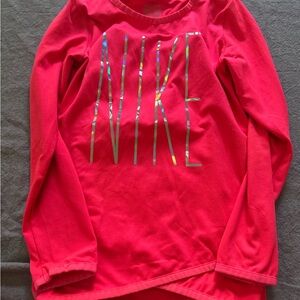 Nike Dri Fit Girls 6x Pink Crossover 3/4 Sleeve Holographic Tunic Tee